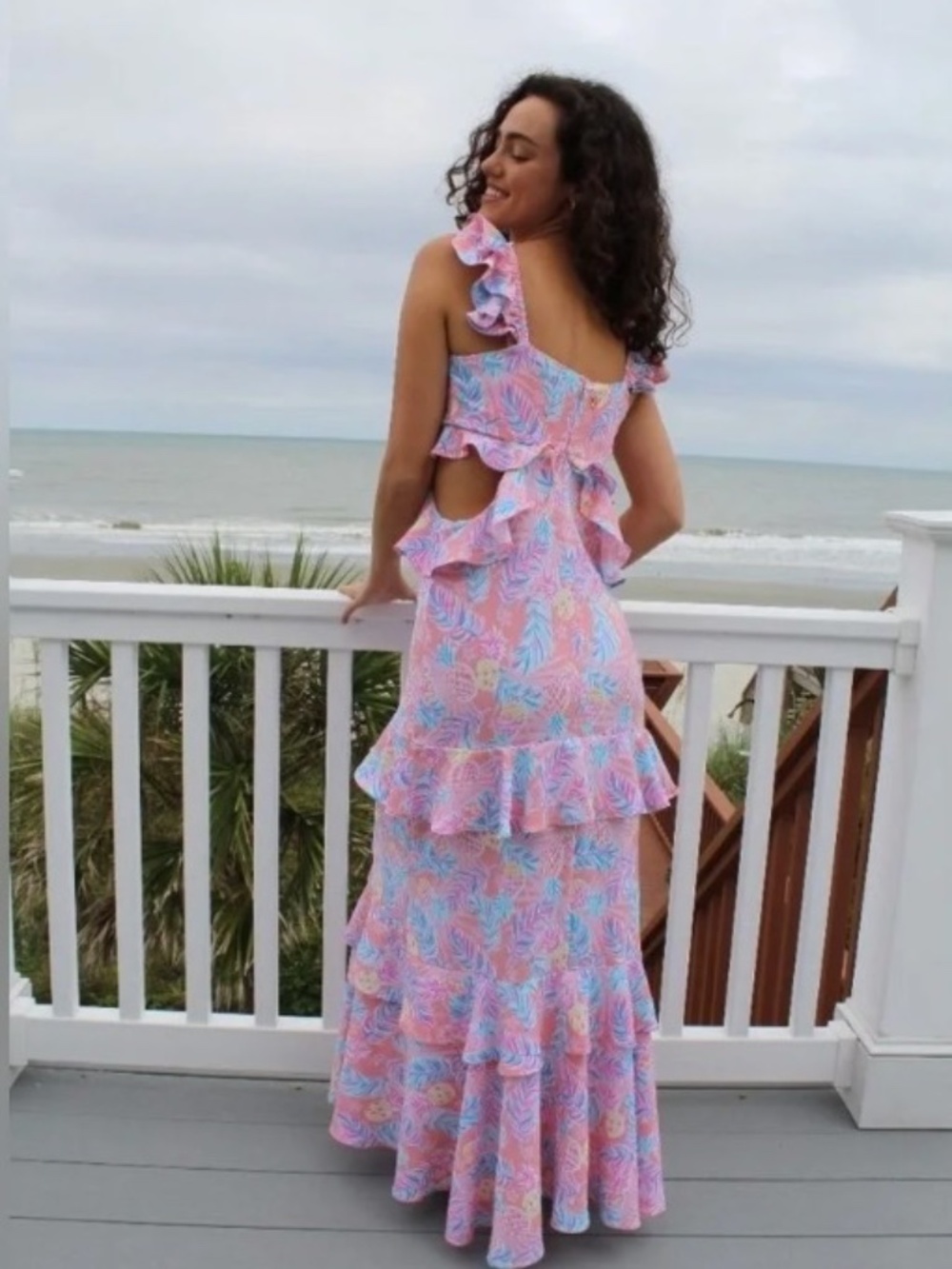 Simply Southern Ladies Pineapple Ruffled Pink Maxi Dress – Sz Small